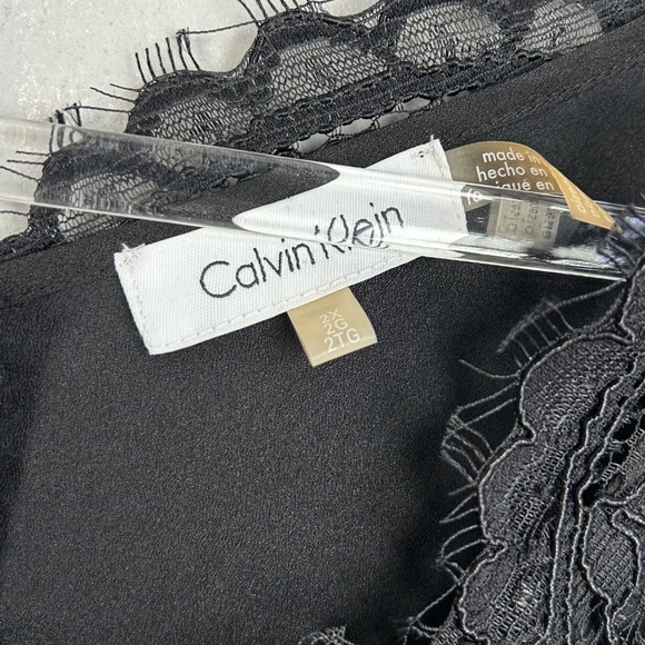 Calvin Klein plus size 2X sleeveless top velour velvet lace black v-neck - Picture 6 of 8